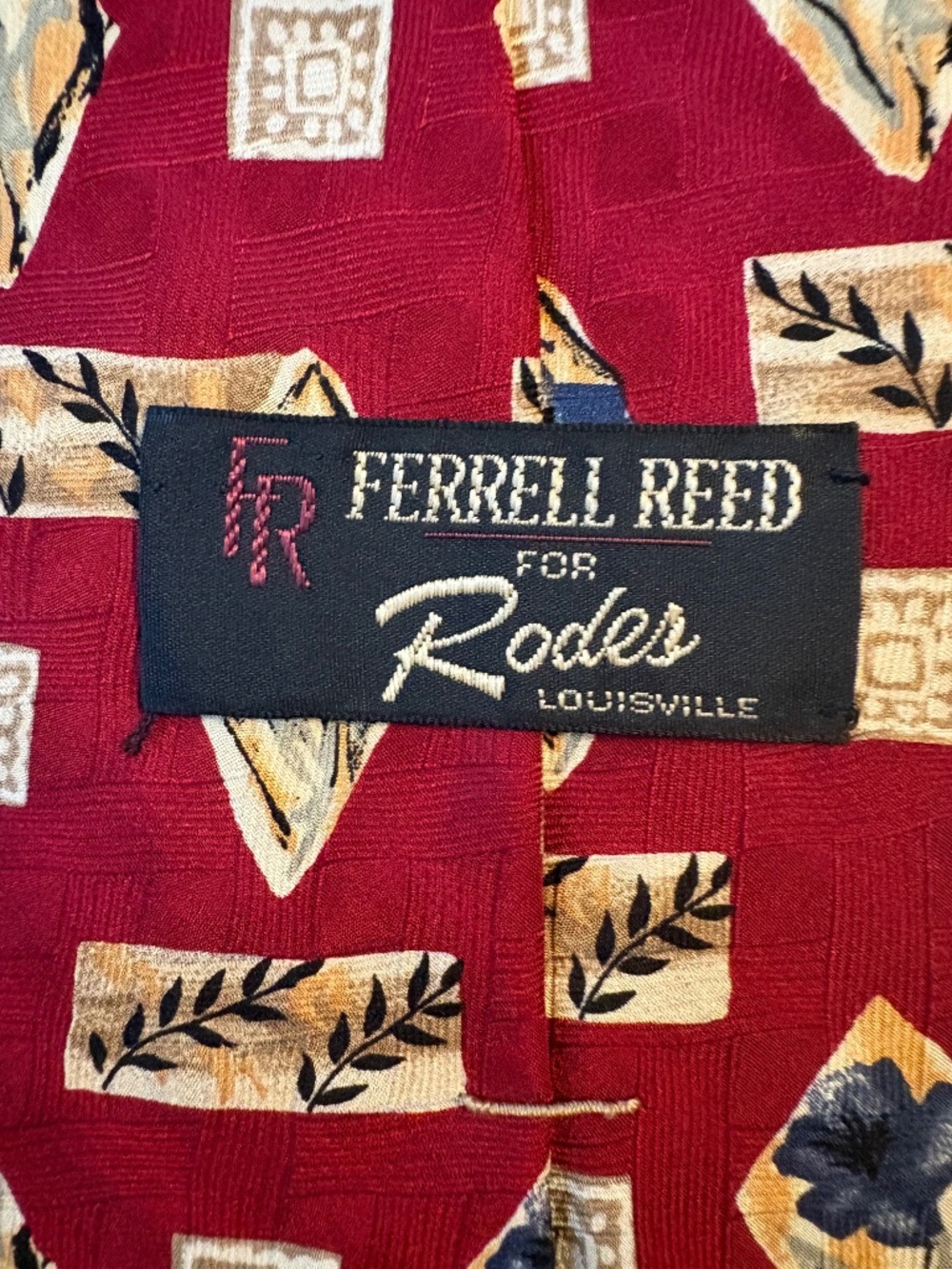 Ferrell Reed For Rodes Louisville Vintage Silk Geometric Tie Red Burgundy 3.75”